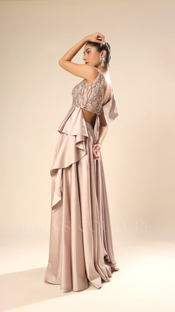 One Side Drape Peplum Culottes