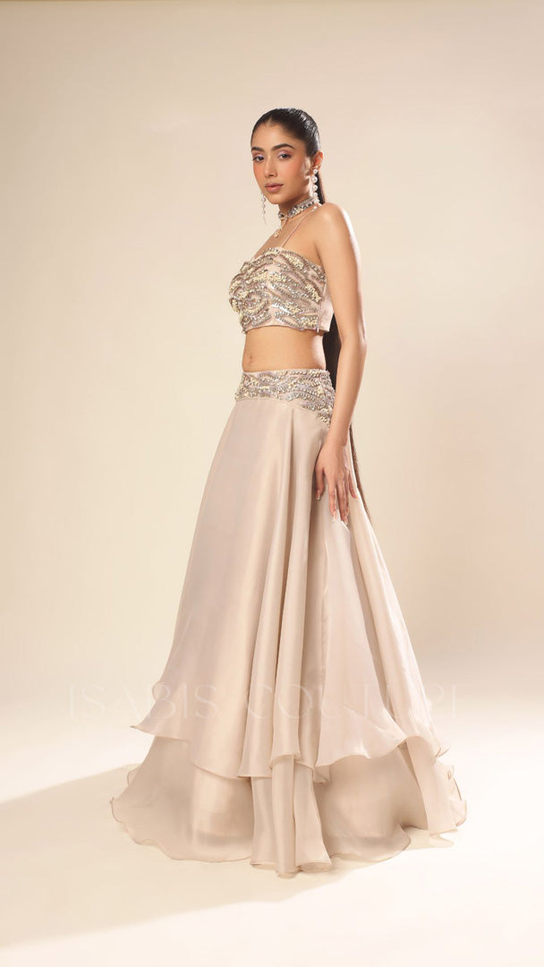 Crop top double layer skirt with choker