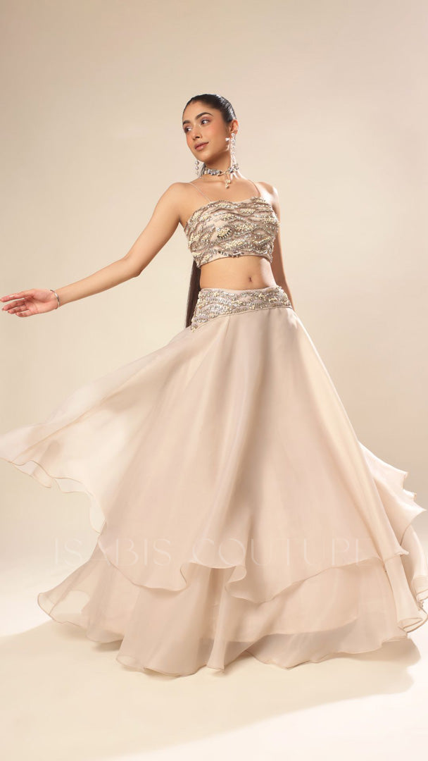 Crop top double layer skirt with choker