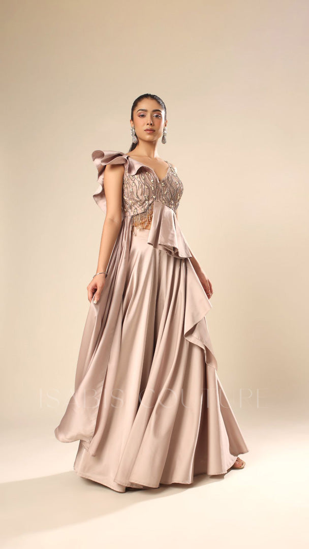 One Side Drape Peplum Culottes