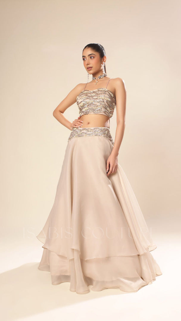 Crop top double layer skirt with choker