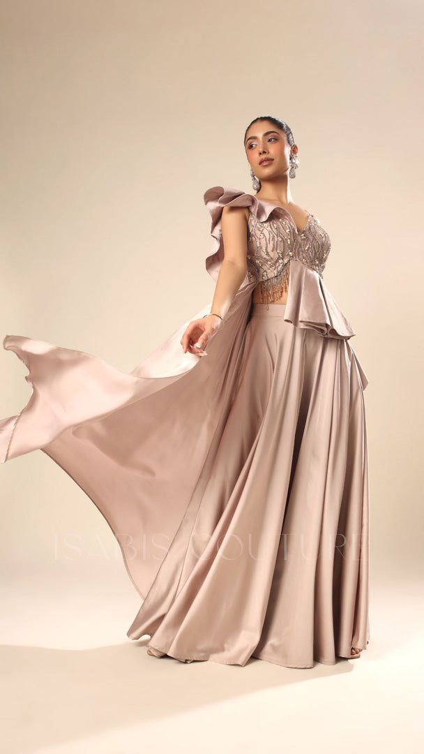 One Side Drape Peplum Culottes