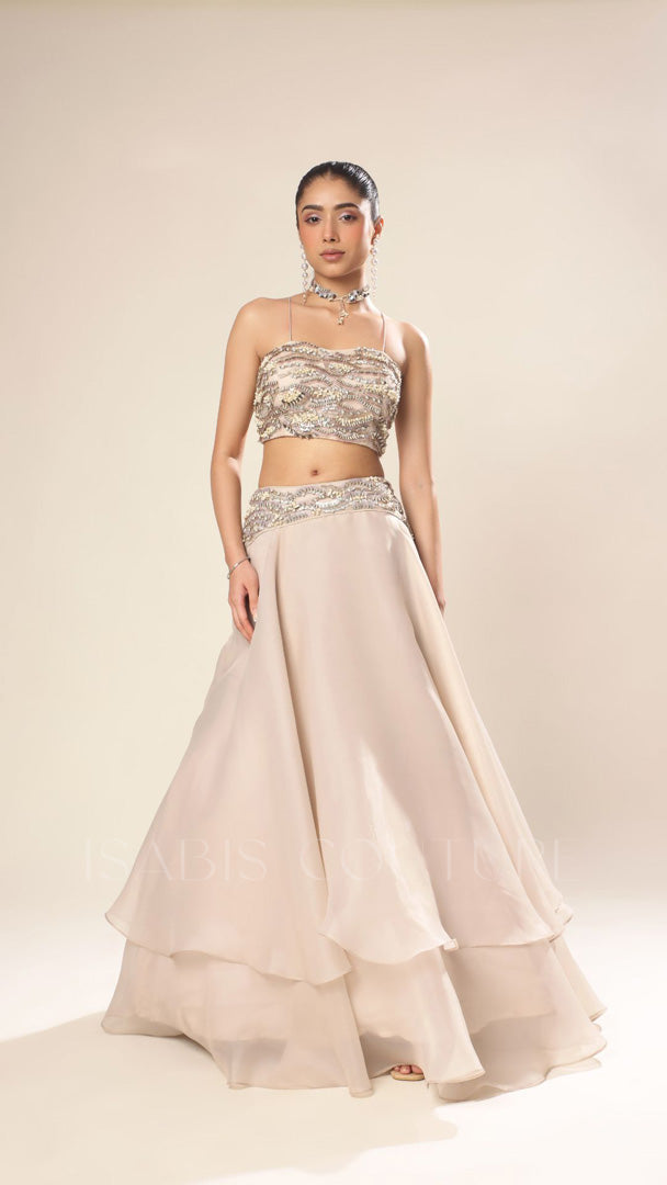 Crop top double layer skirt with choker